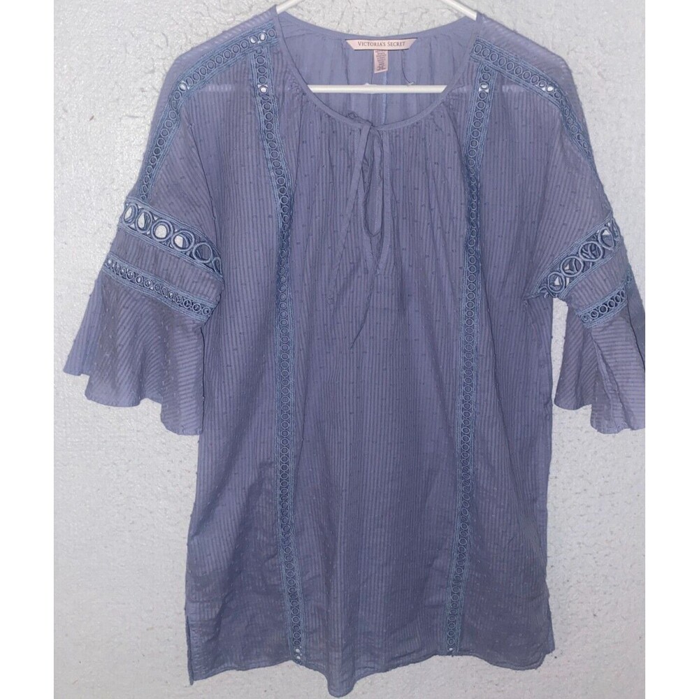 Victoria’s Secret Top Blouse Short Sleeve XS Women's 100% Cotton Boho Crochet